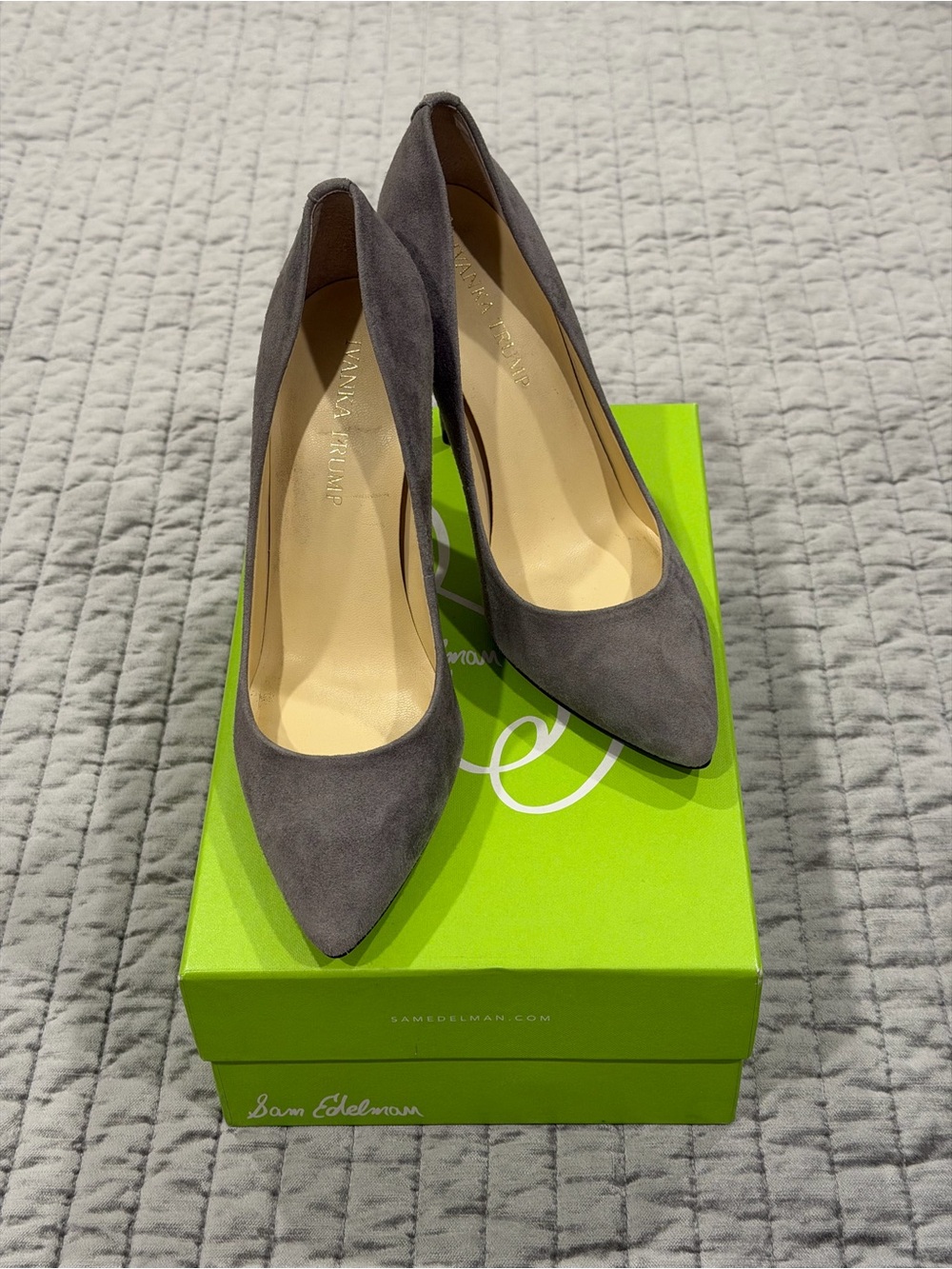Ivanka Trump Gray Suede Pointed-Toe Pumps